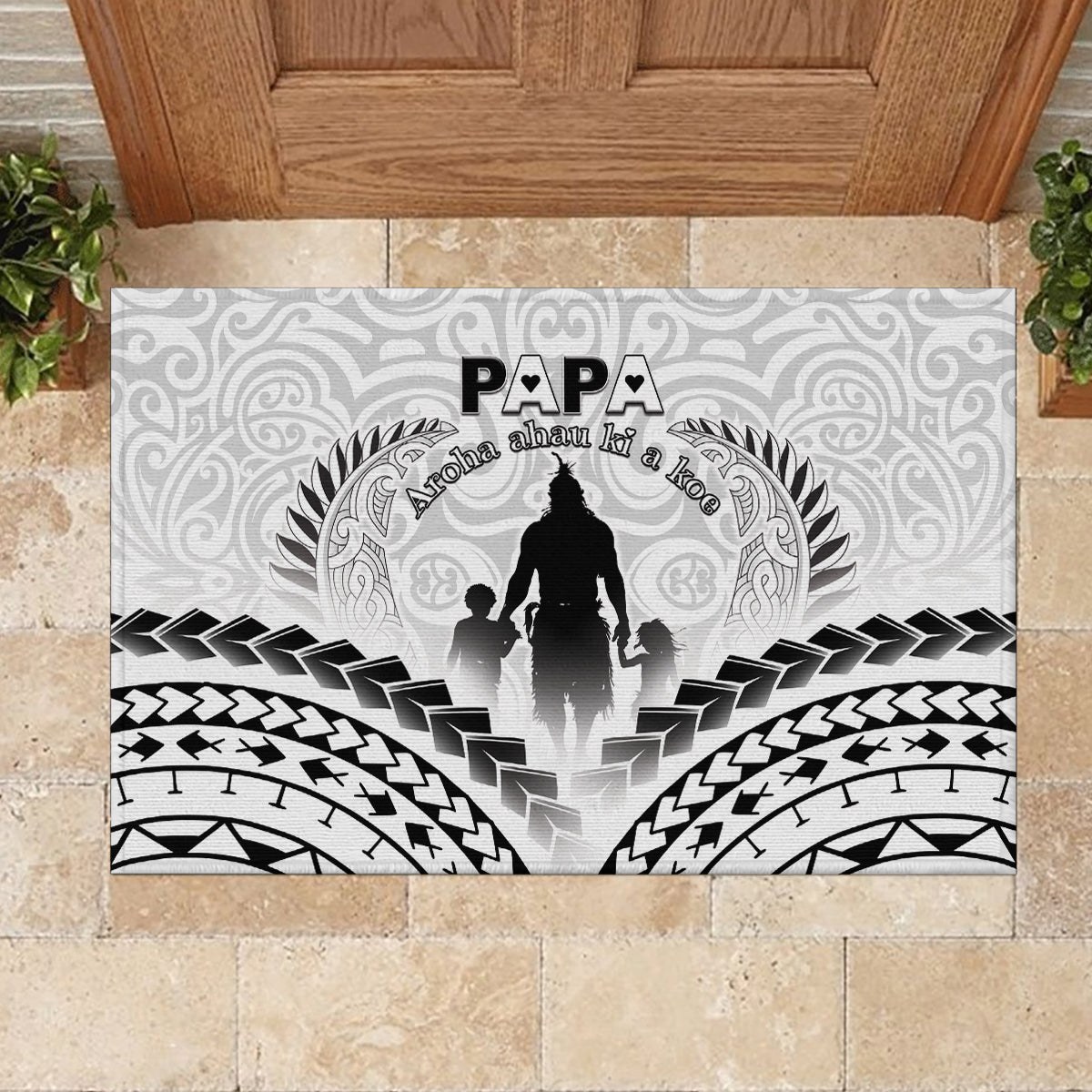 New Zealand Happy Father's Day Rubber Doormat Aroha Ahau Ki A Koe Papa Polynesian Tribal