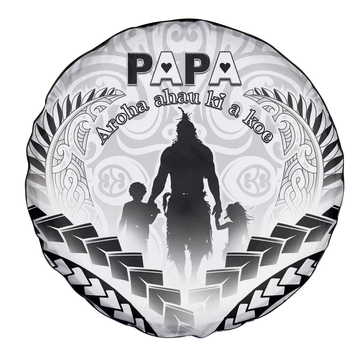 New Zealand Happy Father's Day Spare Tire Cover Aroha Ahau Ki A Koe Papa Polynesian Tribal