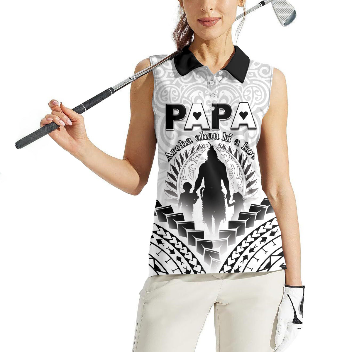 Personalised New Zealand Happy Father's Day Women Sleeveless Polo Shirt Aroha Ahau Ki A Koe Papa Polynesian Tribal
