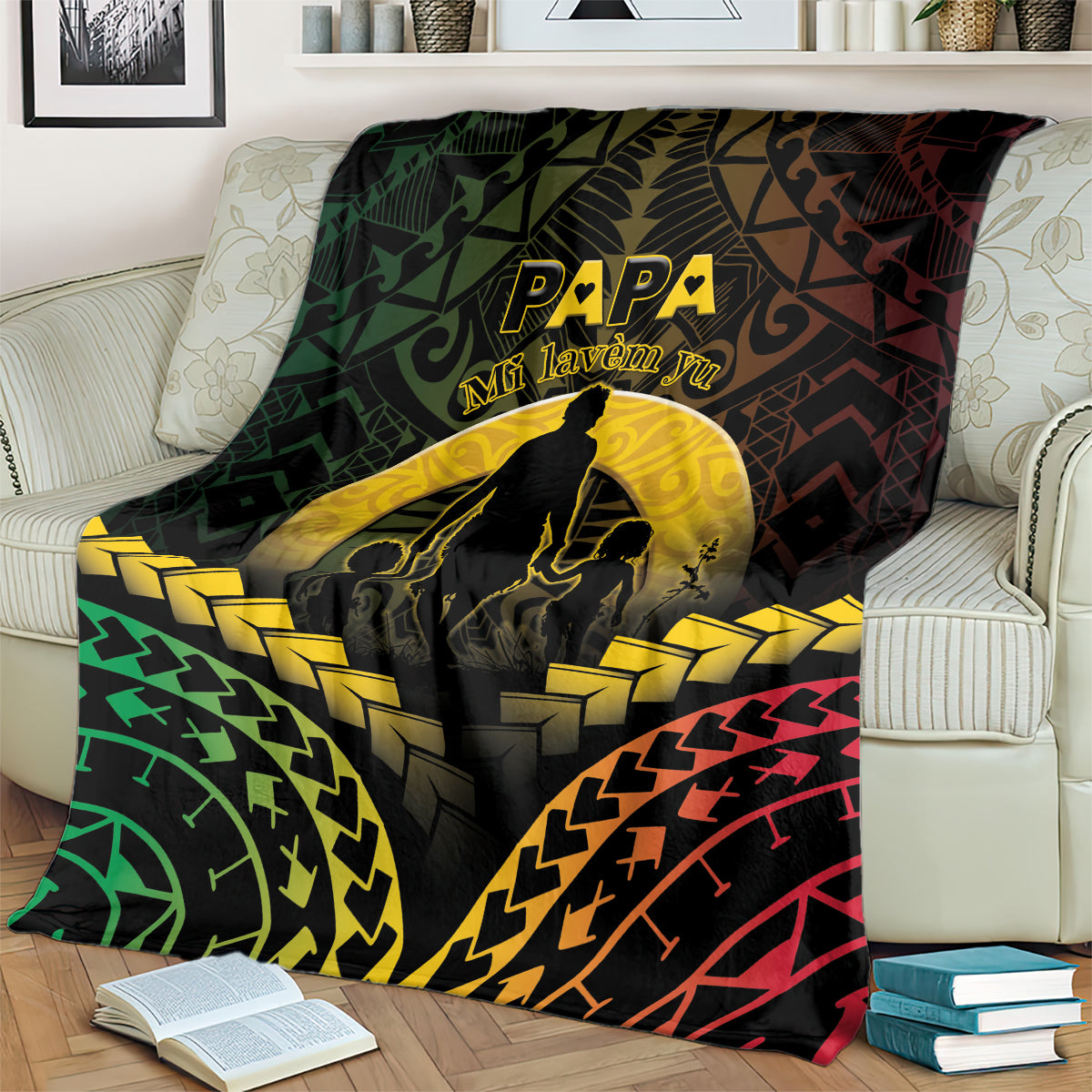 Vanuatu Happy Father's Day Blanket Mi Lavem Yu Papa Polynesian Tribal