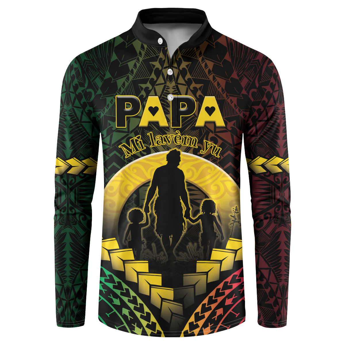 Personalised Vanuatu Happy Father's Day Button Sweatshirt Mi Lavem Yu Papa Polynesian Tribal LT05 Reggae - Polynesian Pride