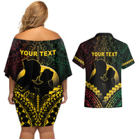 Personalised Vanuatu Happy Father's Day Couples Matching Off Shoulder Short Dress and Hawaiian Shirt Mi Lavem Yu Papa Polynesian Tribal