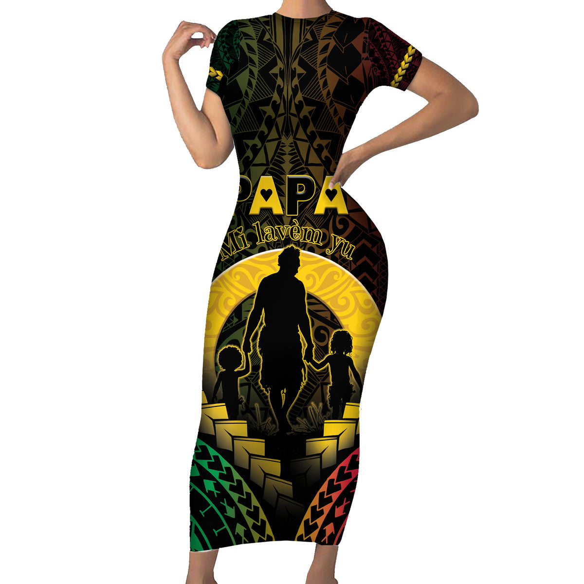 Personalised Vanuatu Happy Father's Day Family Matching Short Sleeve Bodycon Dress and Hawaiian Shirt Mi Lavem Yu Papa Polynesian Tribal