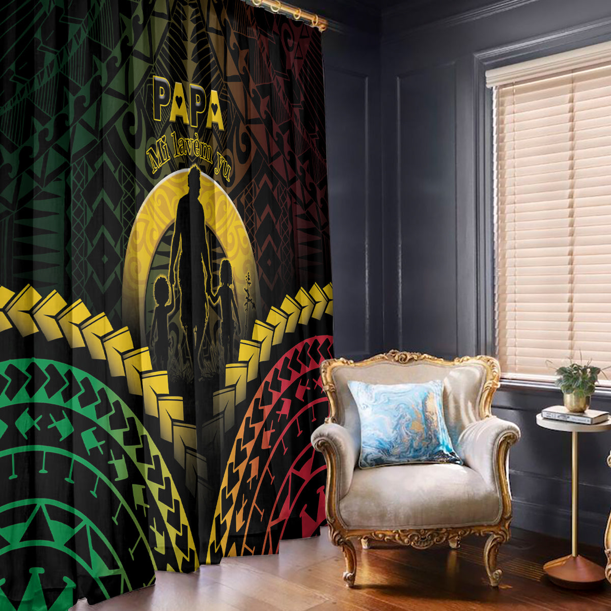 Vanuatu Happy Father's Day Window Curtain Mi Lavem Yu Papa Polynesian Tribal