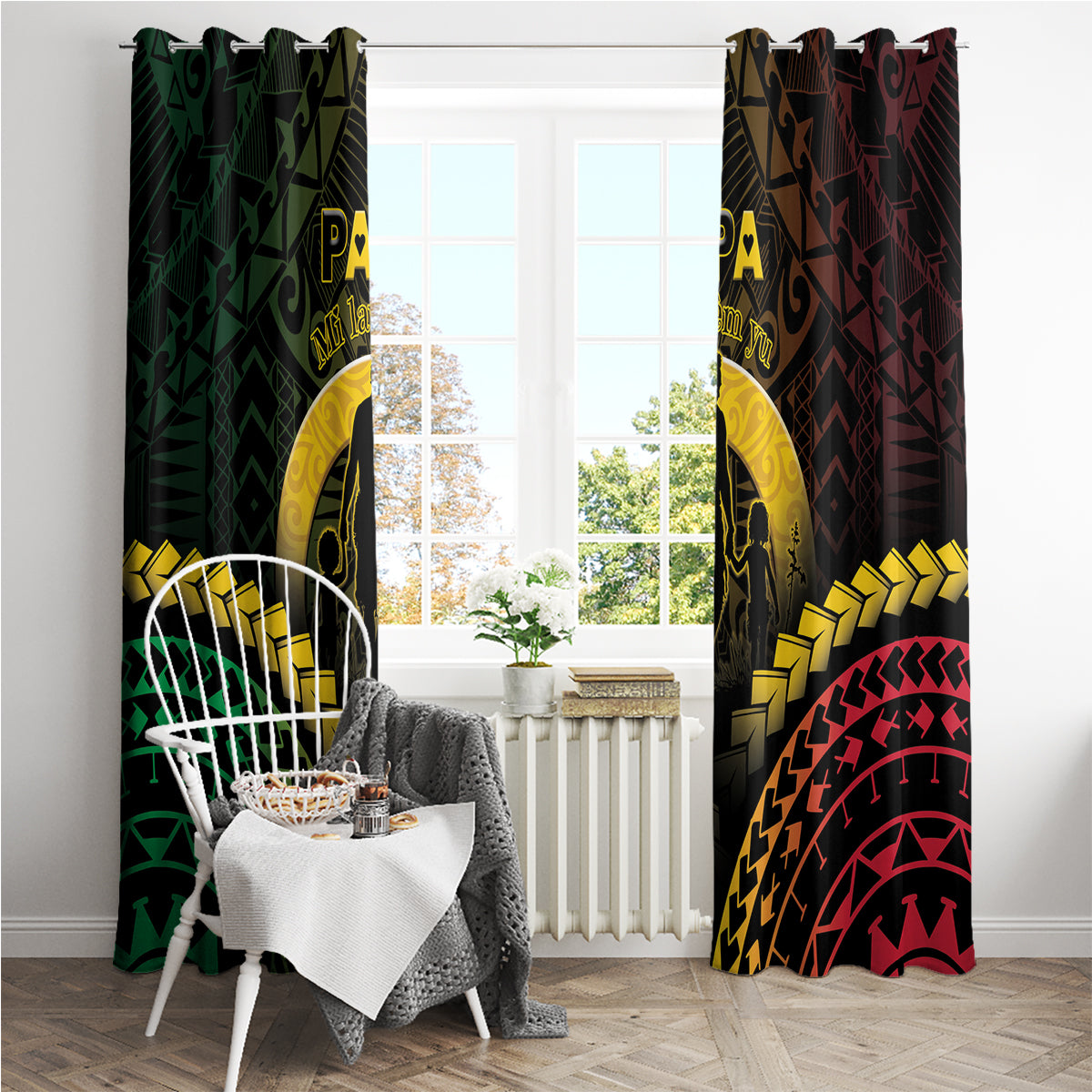 Vanuatu Happy Father's Day Window Curtain Mi Lavem Yu Papa Polynesian Tribal