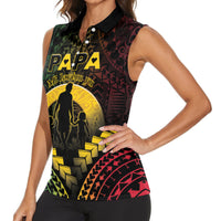 Personalised Vanuatu Happy Father's Day Women Sleeveless Polo Shirt Mi Lavem Yu Papa Polynesian Tribal