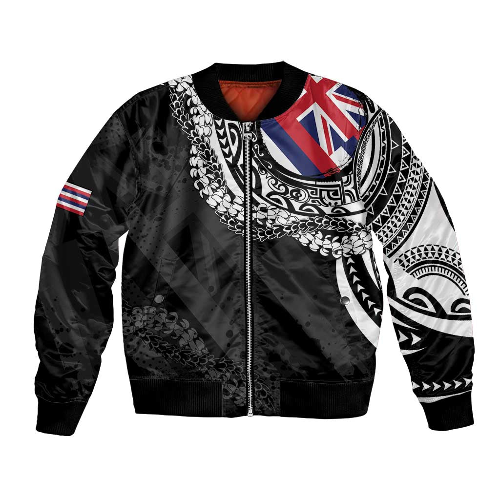 Hawaii Flag Day Bomber Jacket Hawaiian Maile Lei