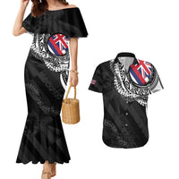 Hawaii Flag Day Couples Matching Mermaid Dress and Hawaiian Shirt Hawaiian Maile Lei LT05 Black - Polynesian Pride