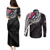Hawaii Flag Day Couples Matching Puletasi and Long Sleeve Button Shirt Hawaiian Maile Lei