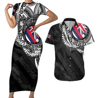 Hawaii Flag Day Couples Matching Short Sleeve Bodycon Dress and Hawaiian Shirt Hawaiian Maile Lei LT05 Black - Polynesian Pride