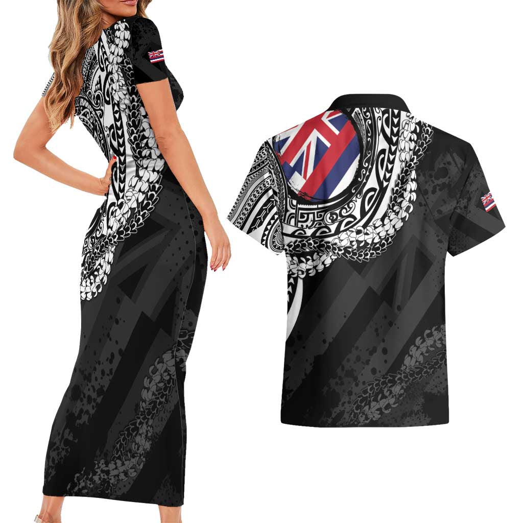 Hawaii Flag Day Couples Matching Short Sleeve Bodycon Dress and Hawaiian Shirt Hawaiian Maile Lei LT05 - Polynesian Pride