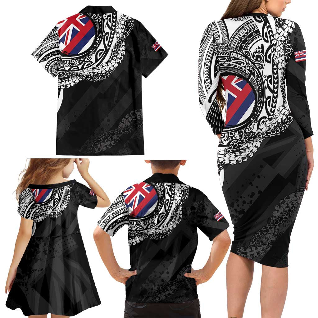 Hawaii Flag Day Family Matching Long Sleeve Bodycon Dress and Hawaiian Shirt Hawaiian Maile Lei