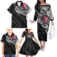 Hawaii Flag Day Family Matching Off The Shoulder Long Sleeve Dress and Hawaiian Shirt Hawaiian Maile Lei