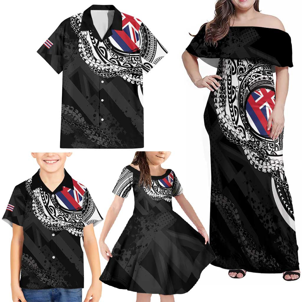 Hawaii Flag Day Family Matching Off Shoulder Maxi Dress and Hawaiian Shirt Hawaiian Maile Lei