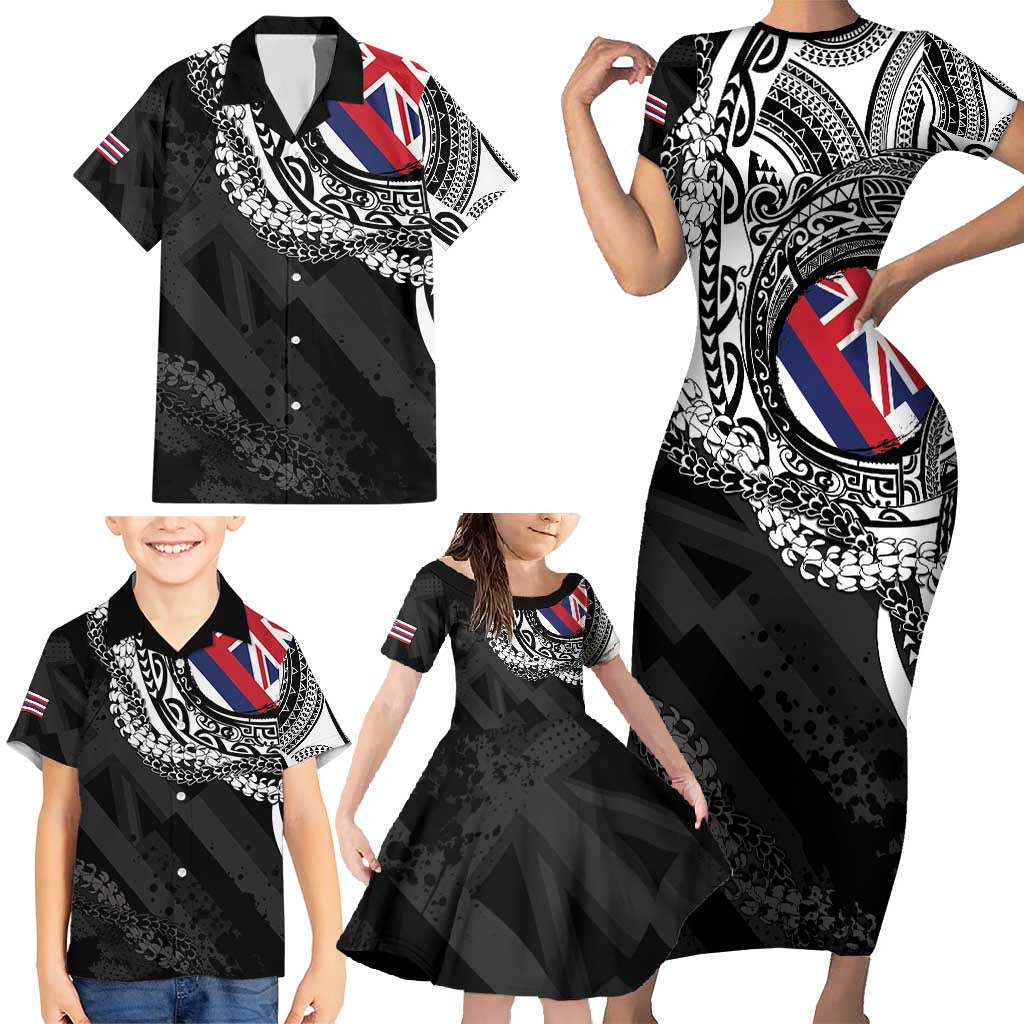 Hawaii Flag Day Family Matching Short Sleeve Bodycon Dress and Hawaiian Shirt Hawaiian Maile Lei