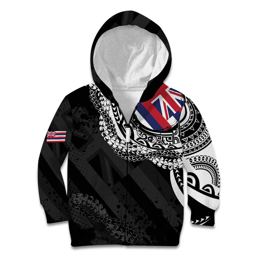 Hawaii Flag Day Kid Hoodie Hawaiian Maile Lei LT05 Zip Hoodie Black - Polynesian Pride