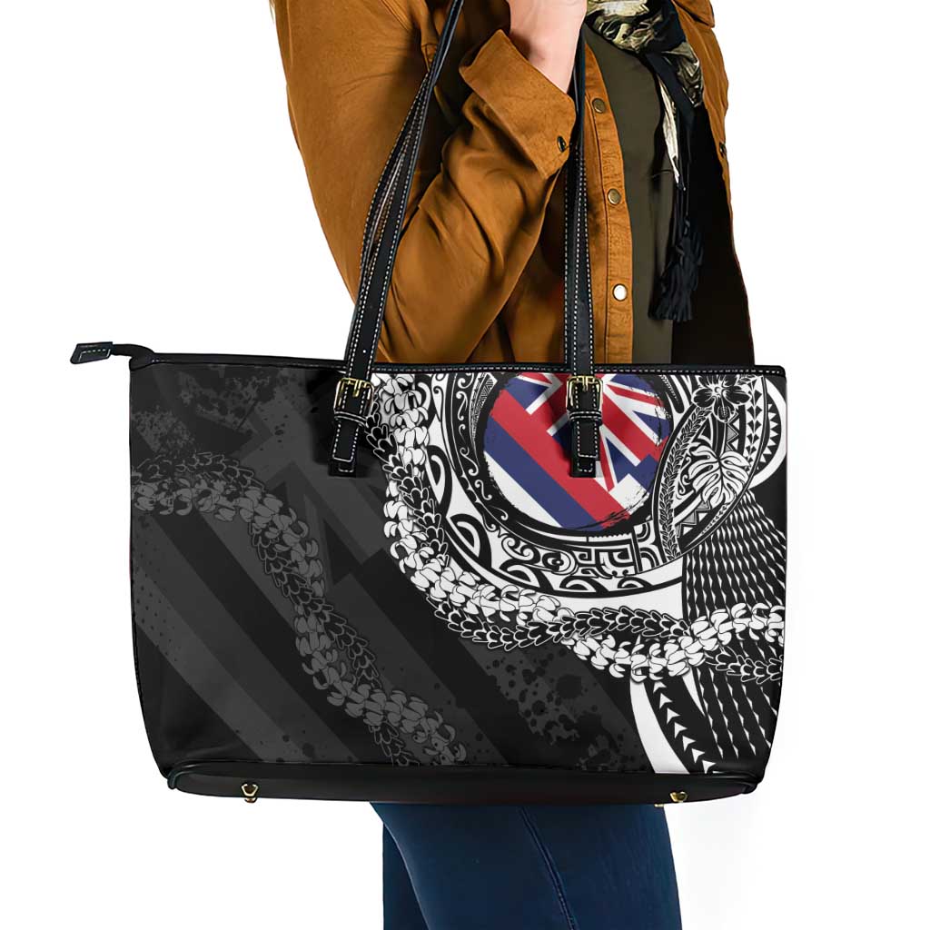 Hawaii Flag Day Leather Tote Bag Hawaiian Maile Lei