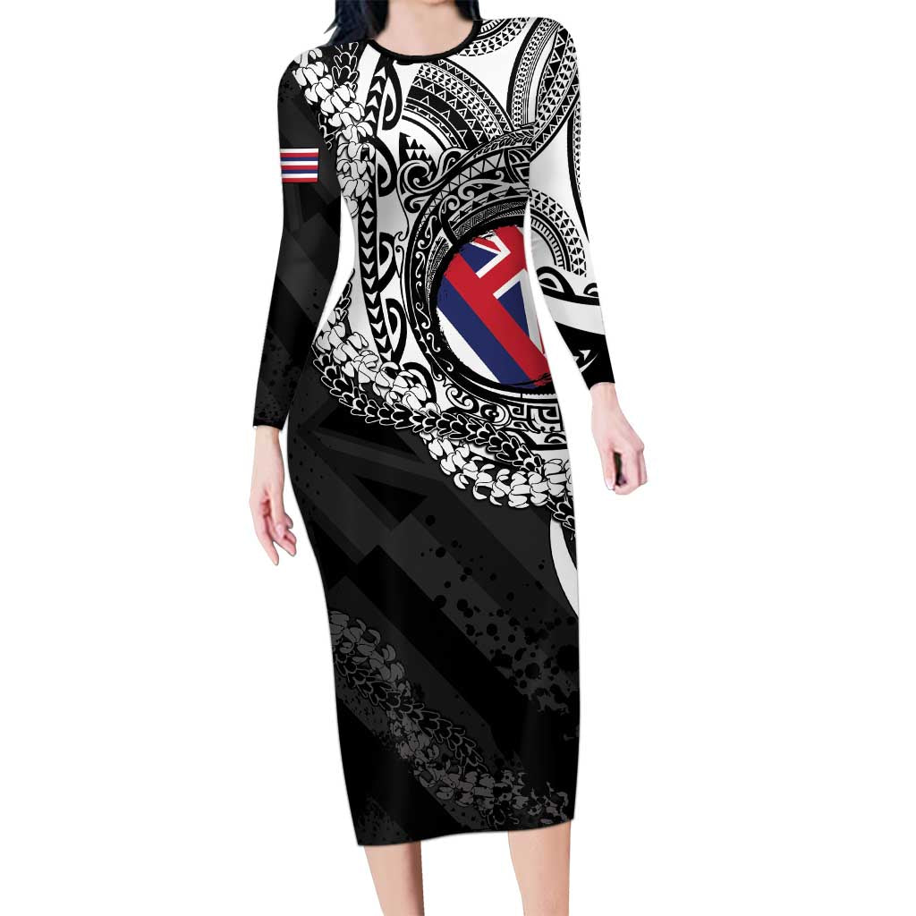 Hawaii Flag Day Long Sleeve Bodycon Dress Hawaiian Maile Lei