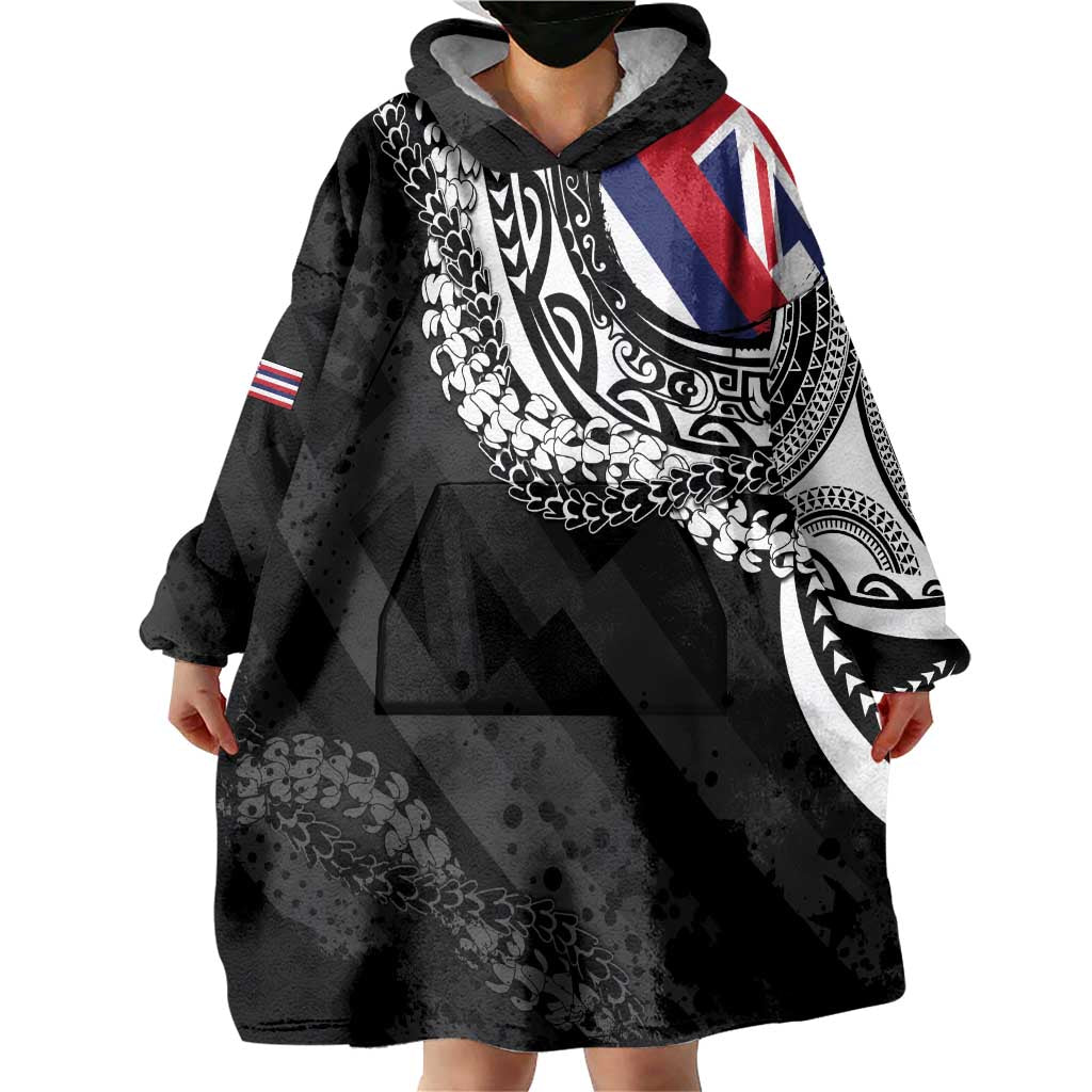 Hawaii Flag Day Wearable Blanket Hoodie Hawaiian Maile Lei