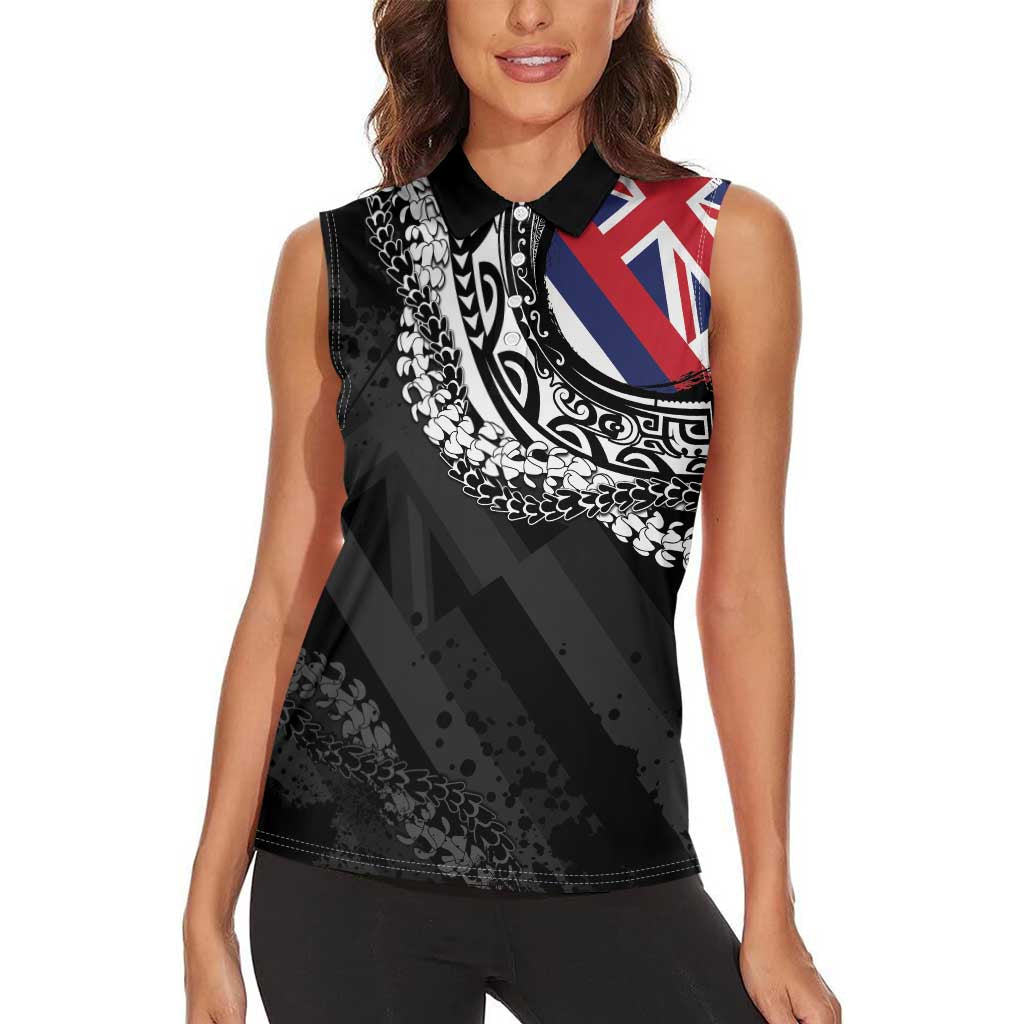 Hawaii Flag Day Women Sleeveless Polo Shirt Hawaiian Maile Lei