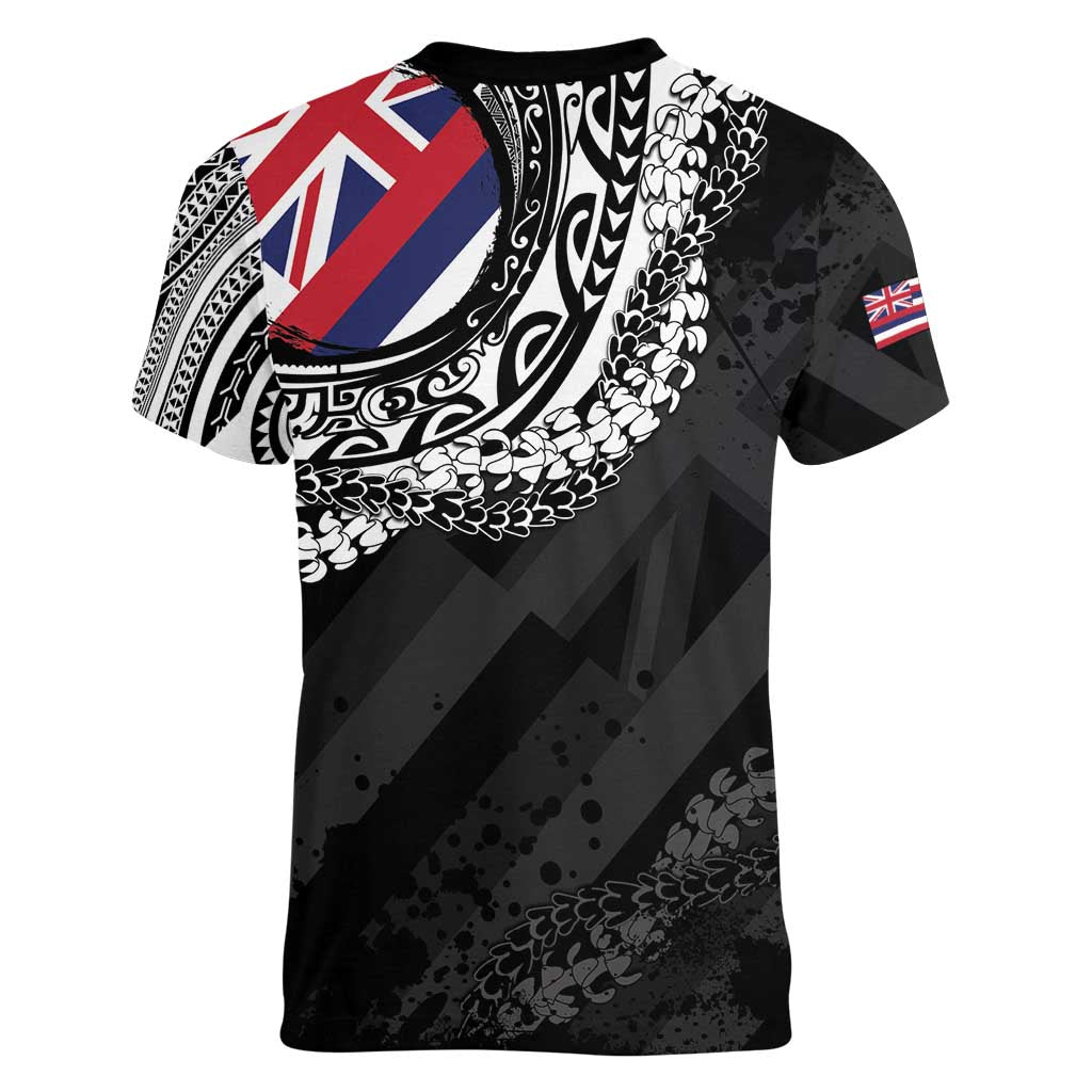 Hawaii Flag Day Women V-Neck T-Shirt Hawaiian Maile Lei LT05 - Polynesian Pride