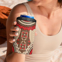 Samoa Language Week 4 in 1 Can Cooler Tumbler Samoan Motif With Red Hibiscus