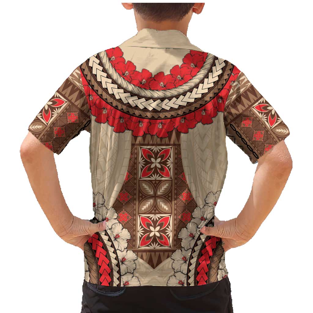 Samoa Language Week Family Matching Mermaid Dress and Hawaiian Shirt Samoan Motif With Red Hibiscus