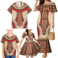 Samoa Language Week Family Matching Mermaid Dress and Hawaiian Shirt Samoan Motif With Red Hibiscus