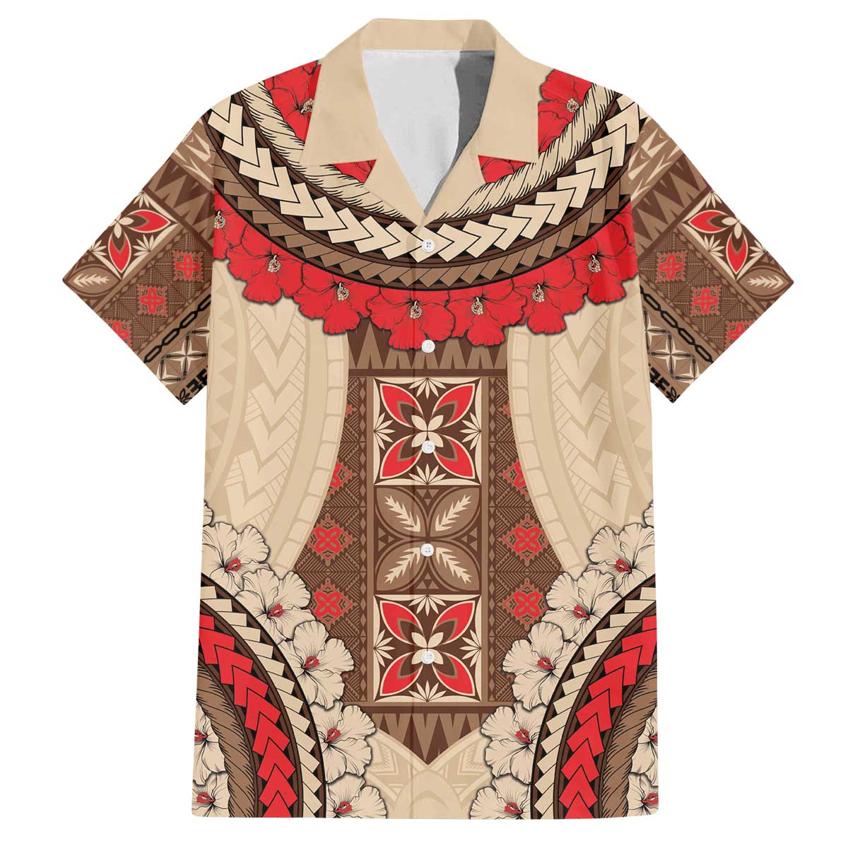 Samoa Language Week Family Matching Off Shoulder Short Dress and Hawaiian Shirt Samoan Motif With Red Hibiscus