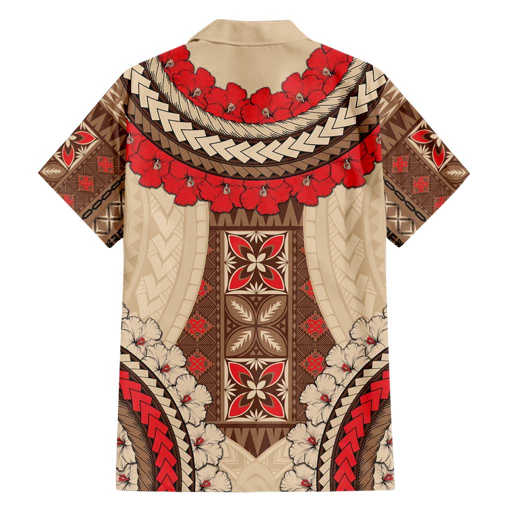 Samoa Language Week Family Matching Summer Maxi Dress and Hawaiian Shirt Samoan Motif With Red Hibiscus