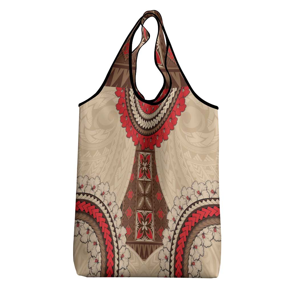 Samoa Language Week Grocery Bag Samoan Motif With Red Hibiscus