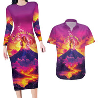 Hawaii Kilauea Volcano Couples Matching Long Sleeve Bodycon Dress and Hawaiian Shirt There Is Pele Goddess Of The Volcano - Polynesian Pride