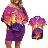 Hawaii Kilauea Volcano Couples Matching Off Shoulder Short Dress and Hawaiian Shirt There Is Pele Goddess Of The Volcano - Polynesian Pride