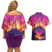 Hawaii Kilauea Volcano Couples Matching Off Shoulder Short Dress and Hawaiian Shirt There Is Pele Goddess Of The Volcano - Polynesian Pride