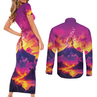 Hawaii Kilauea Volcano Couples Matching Short Sleeve Bodycon Dress and Long Sleeve Button Shirt There Is Pele Goddess Of The Volcano LT05 - Polynesian Pride