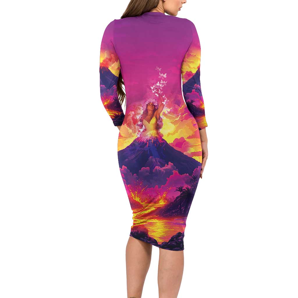 Hawaii Kilauea Volcano Family Matching Long Sleeve Bodycon Dress and Hawaiian Shirt There Is Pele Goddess Of The Volcano - Polynesian Pride