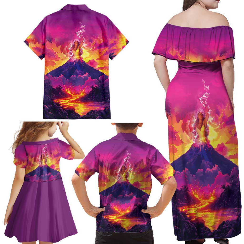 Hawaii Kilauea Volcano Family Matching Off Shoulder Maxi Dress and Hawaiian Shirt There Is Pele Goddess Of The Volcano - Polynesian Pride