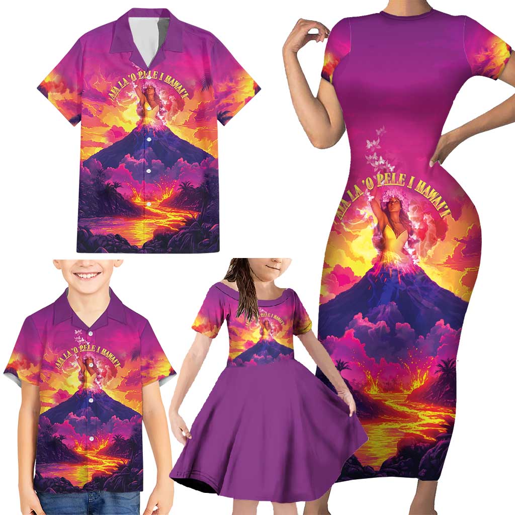 Hawaii Kilauea Volcano Family Matching Short Sleeve Bodycon Dress and Hawaiian Shirt There Is Pele Goddess Of The Volcano - Polynesian Pride
