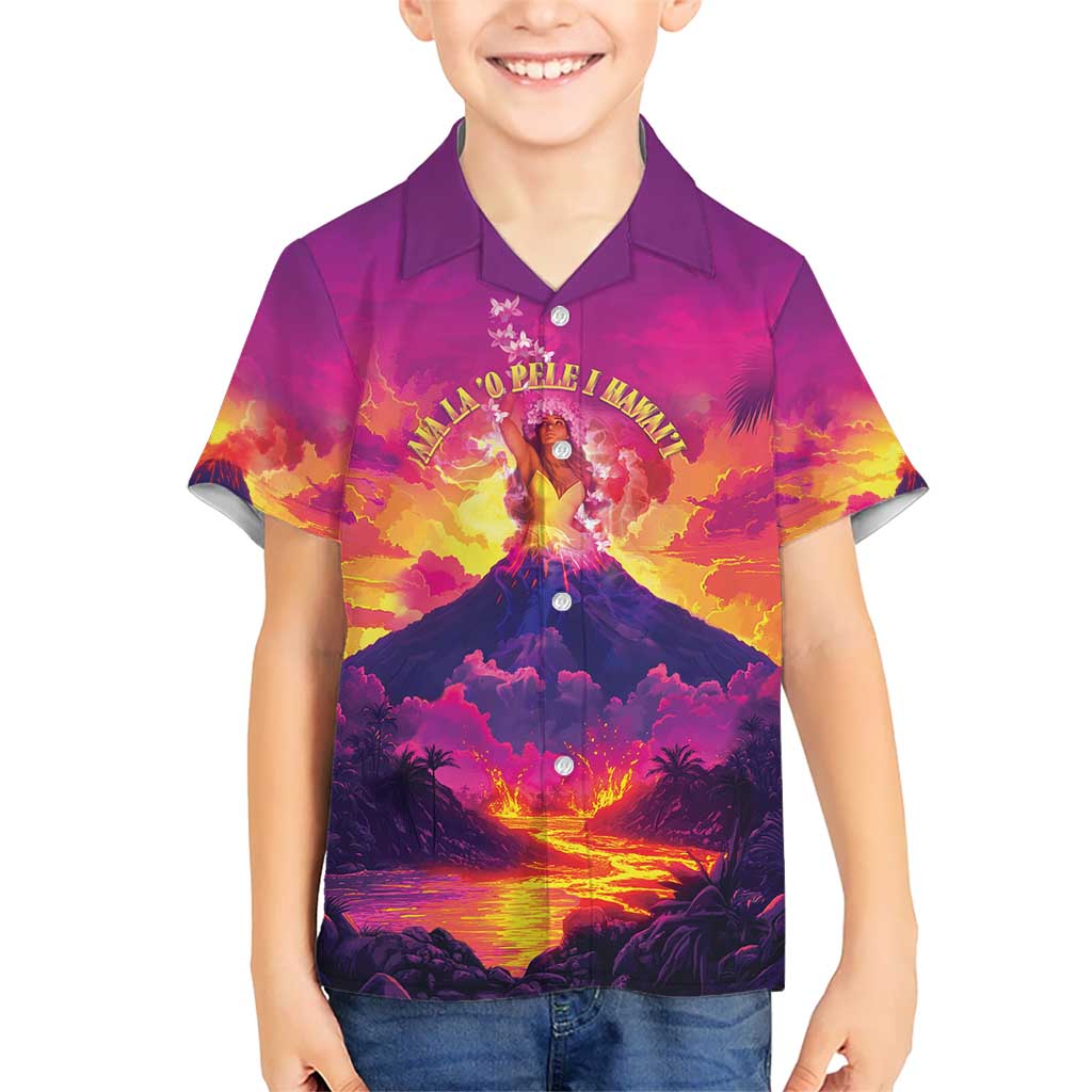 Hawaii Kilauea Volcano Kid Hawaiian Shirt There Is Pele Goddess Of The Volcano LT05 Kid Purple - Polynesian Pride
