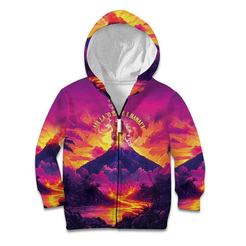 Hawaii Kilauea Volcano Kid Hoodie There Is Pele Goddess Of The Volcano LT05 Zip Hoodie Purple - Polynesian Pride