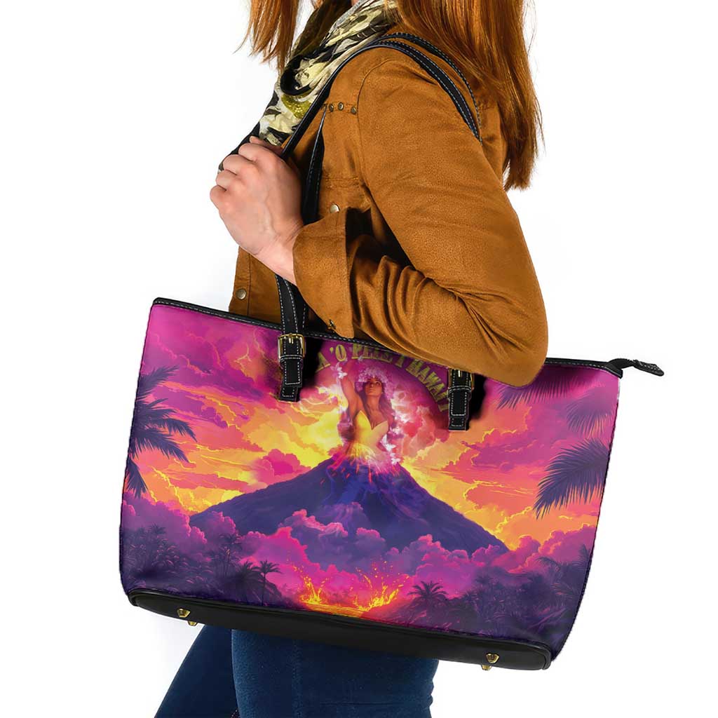 Hawaii Kilauea Volcano Leather Tote Bag There Is Pele Goddess Of The Volcano - Polynesian Pride