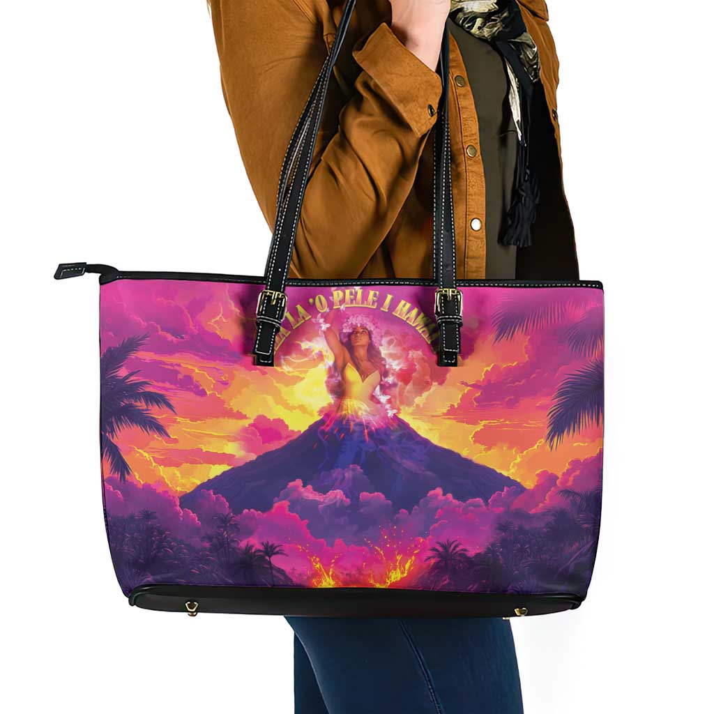 Hawaii Kilauea Volcano Leather Tote Bag There Is Pele Goddess Of The Volcano - Polynesian Pride