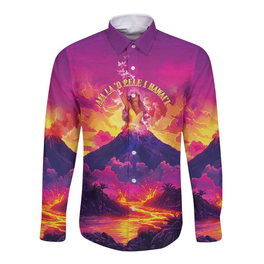 Hawaii Kilauea Volcano Long Sleeve Button Shirt There Is Pele Goddess Of The Volcano - Polynesian Pride