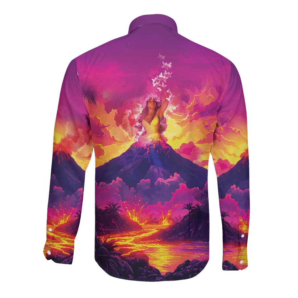 Hawaii Kilauea Volcano Long Sleeve Button Shirt There Is Pele Goddess Of The Volcano - Polynesian Pride