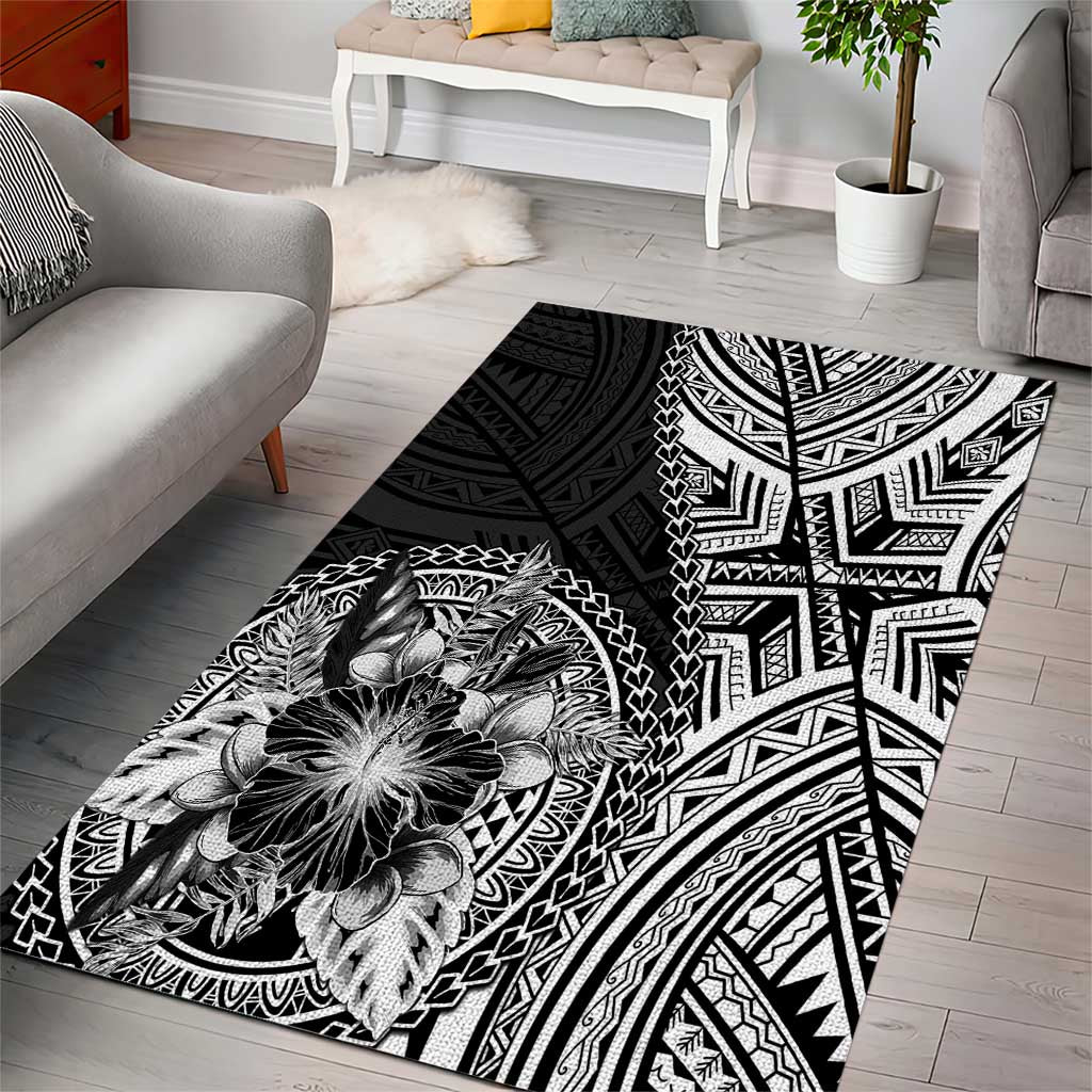 Hibiscus With Black Austronesian Tattoo Pattern Area Rug - Polynesian Pride