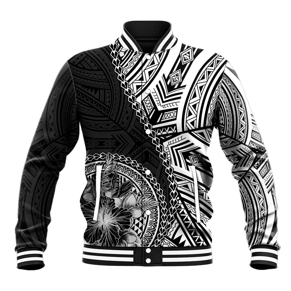 Hibiscus With Black Austronesian Tattoo Pattern Baseball Jacket LT05 Unisex Black - Polynesian Pride