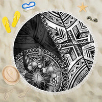 Hibiscus With Black Austronesian Tattoo Pattern Beach Blanket - Polynesian Pride