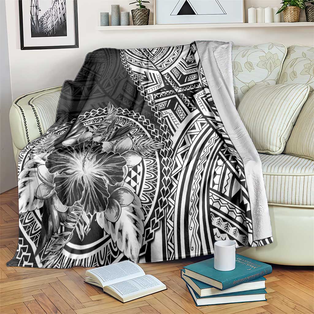 Hibiscus With Black Austronesian Tattoo Pattern Blanket - Polynesian Pride