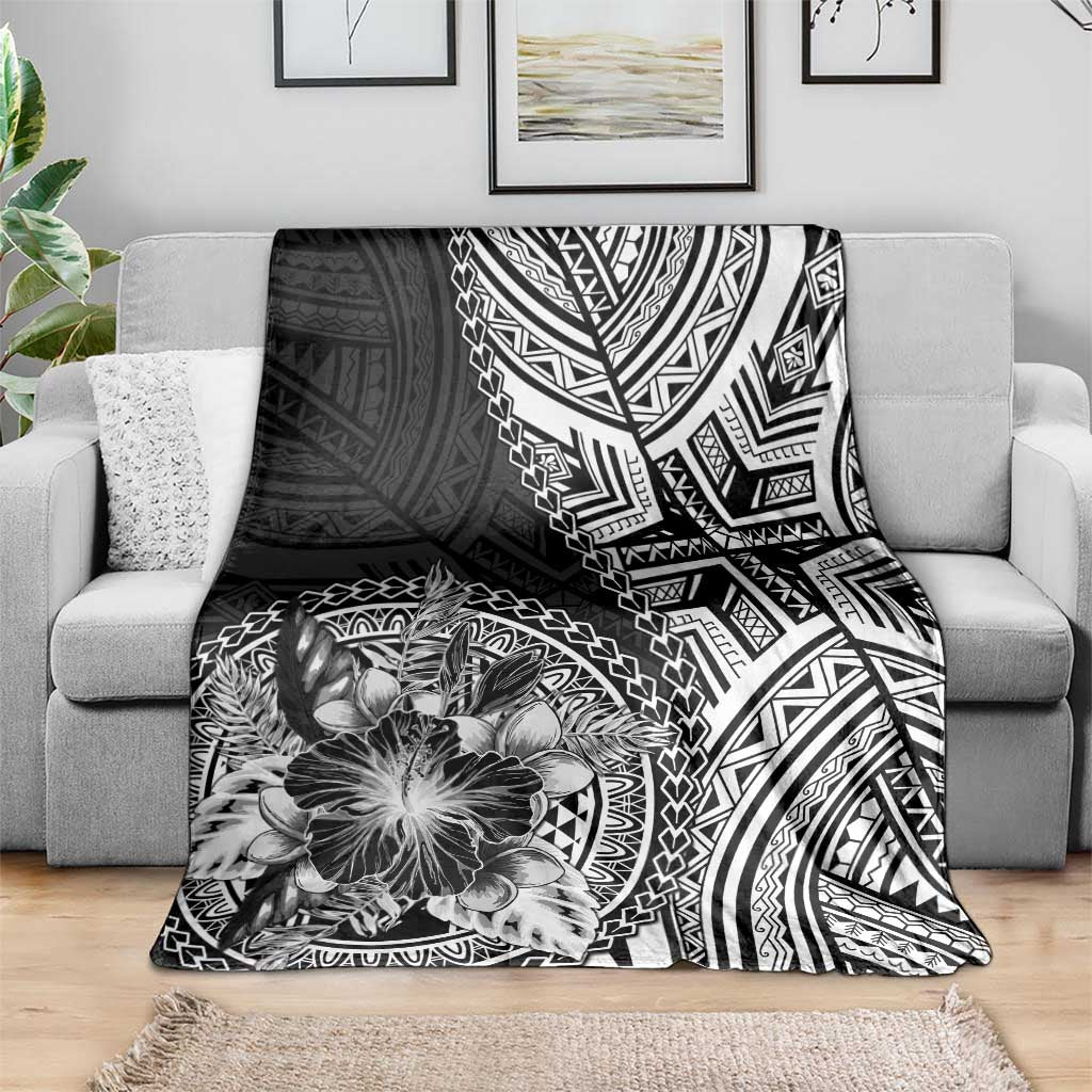 Hibiscus With Black Austronesian Tattoo Pattern Blanket - Polynesian Pride