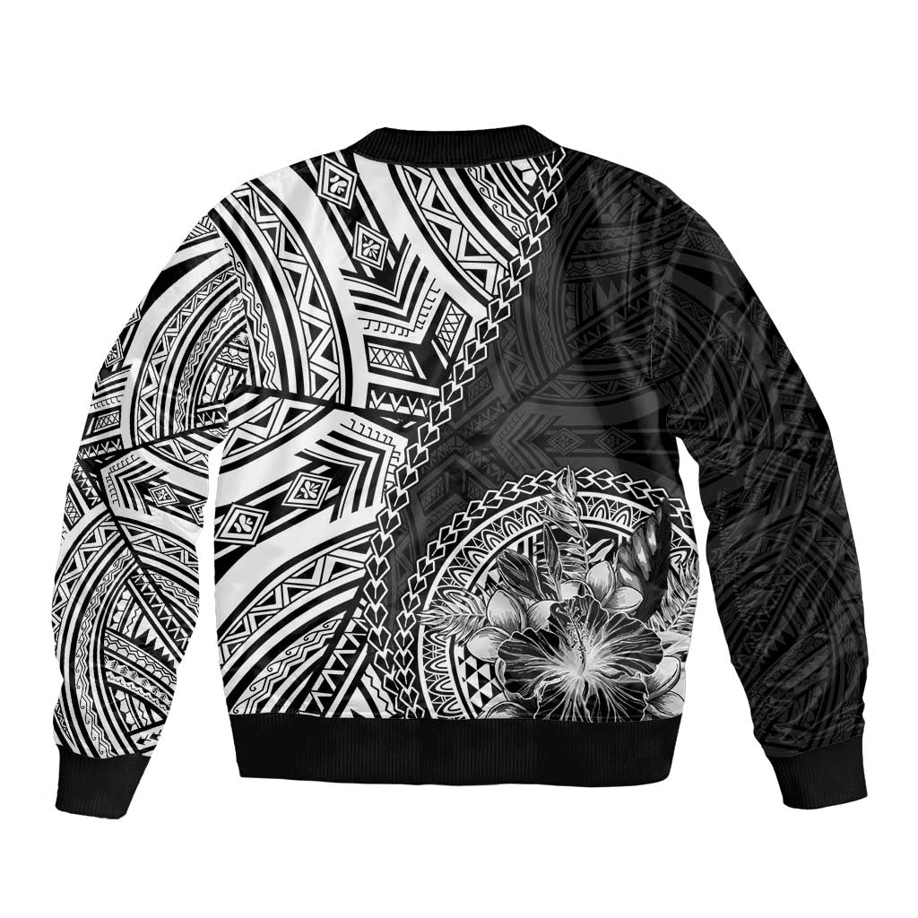 Hibiscus With Black Austronesian Tattoo Pattern Bomber Jacket - Polynesian Pride